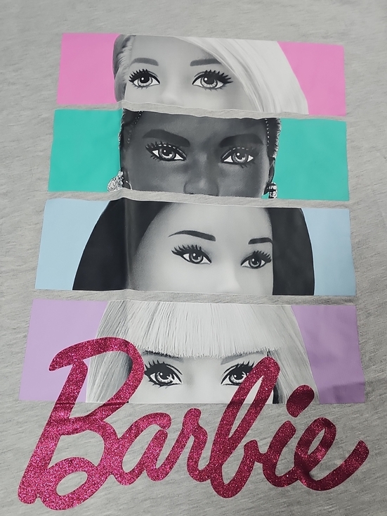 Barbie Tops - Barbie Mattel Short Sleeve Crew Neck Graphic Design T-shirt XXL Grey Colorblock